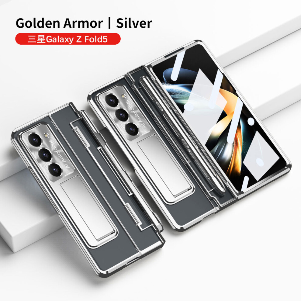 Phone Case Compatible With Samsung Z Fold 5, Fold 3, Flat Hinge, Folding Protective Case With Pen Slot, W23 Electroplating Lens Protector 9322103551069