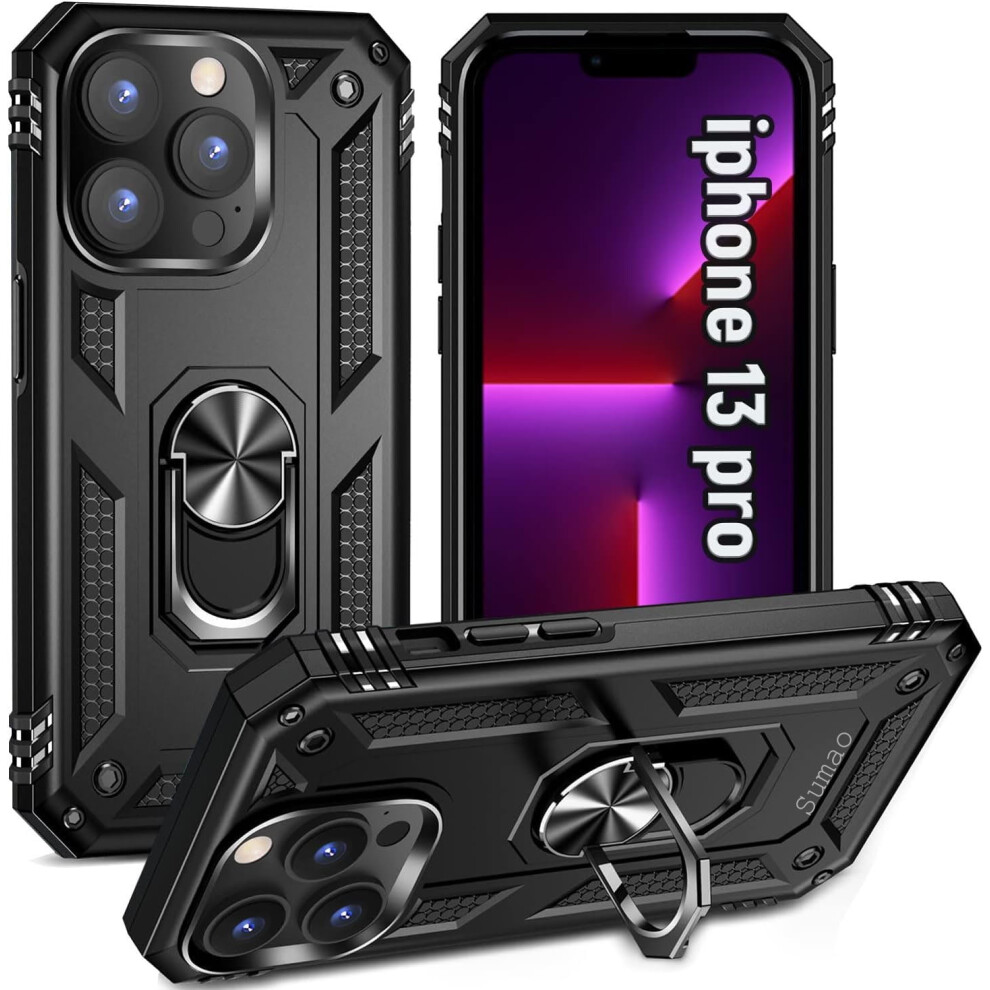 Sumao For Compatible With Iphone 13 Pro Case With Ring,Military Grade Shockproof Liquid Silicone Slim Phone Case- Black 9322103550970