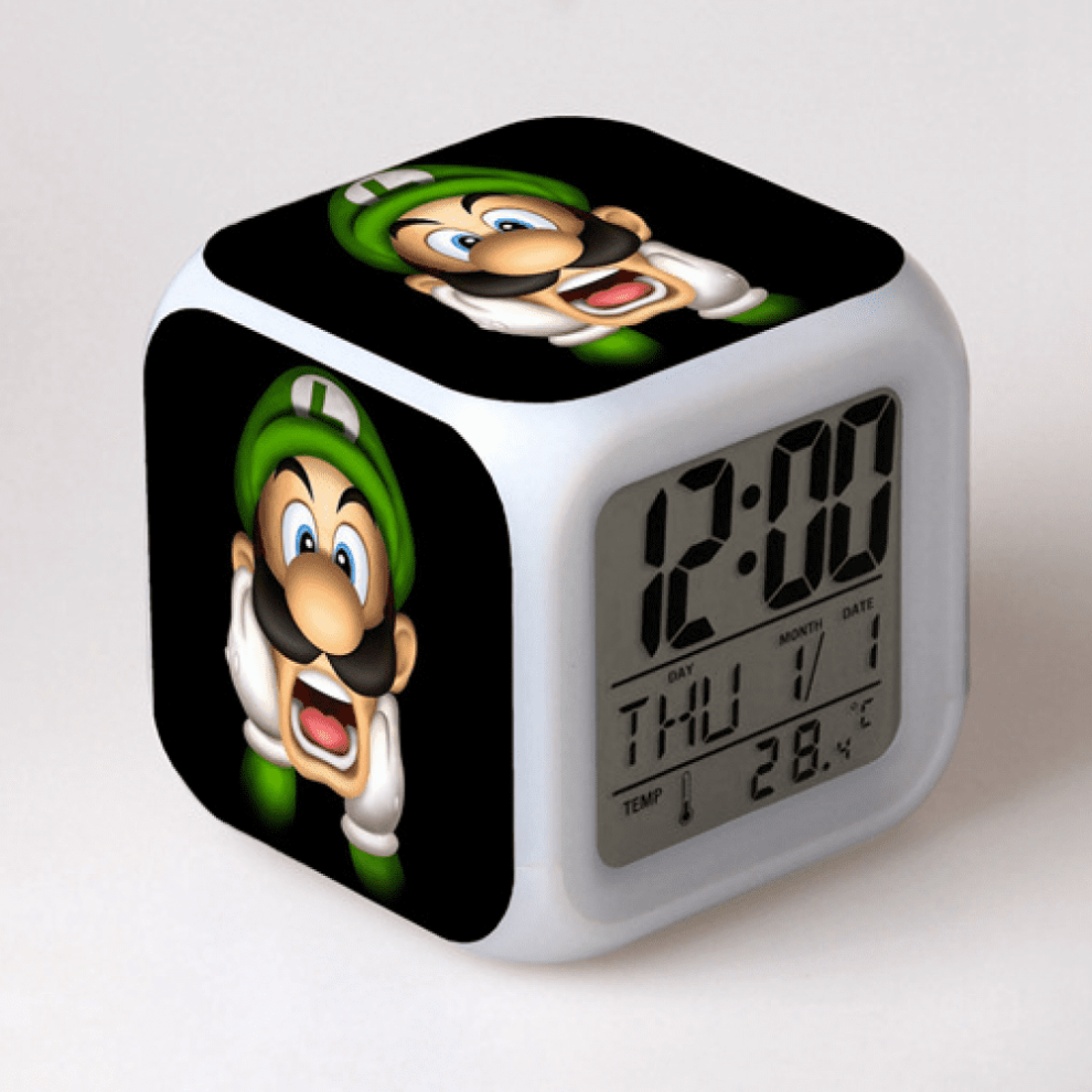 Hanntaoo Kids Digital Alarm Clock, Mario Led Color Changing Wake Up Clock With Thermometer & Night Gift For Boys Girls Light