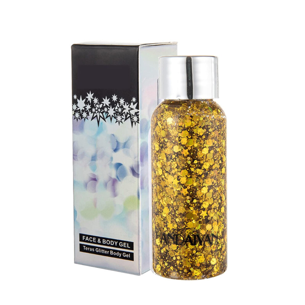 Gold Body Glitter Gel With Holographic Mermaid Sequins, Chunky Glitter For Face Hair Nails Festival