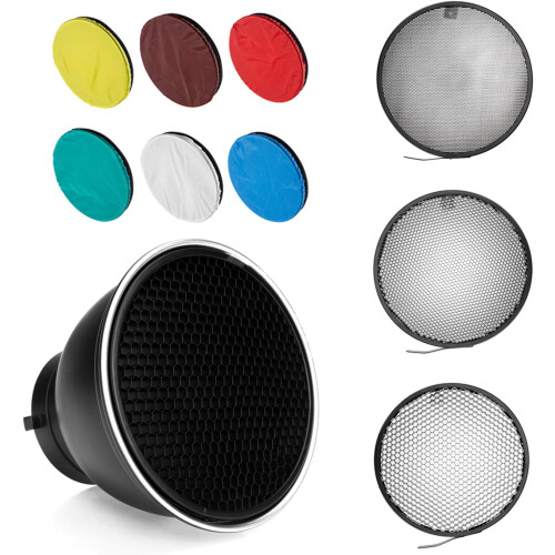 7inch18cm Bowens Mount Standard Reflector Honeycomb Grid Diffuser with6Color Soft Light για Bowens Mount