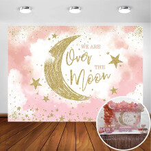 Fundal pentru petrecere de baby shower Over The Moon pentru fetiță, decor de petrecere în spațiul galaxiei, compatibil cu tema nopții