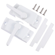 Fechadura de corrente para porta, 2 conjuntos, trinco de liga metálica e ferragens para janela em formato de meia-lua, zinco branco.