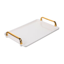 Bandeja de plástico para servir té con asas, grande, moderna, rectangular, para mesa de centro.