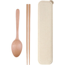 Juego de palillos y cuchara portátiles, lindo juego de 3 piezas, vajilla de madera para viajes, trabajo, estudiantes, color café (cuchara