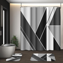 Red Geometric 4 Pcs Bathroom Set with Shower Curtain, Toilet Cover & Non-Slip Rugs, Black White Grey Checkered, Compatible with Modern Decor