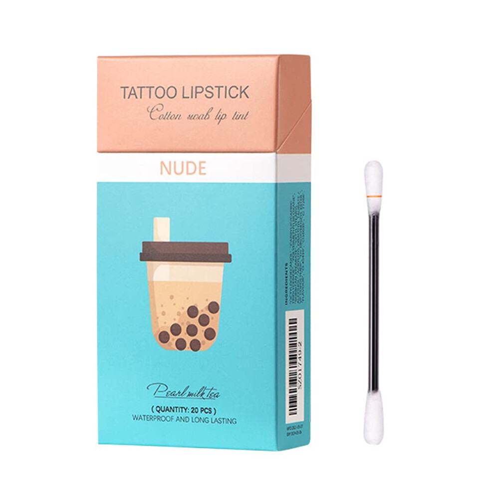 Cream 20Pcs Lip Tattoo Lipstick Set With Disposable Lip Tint Swabs, Waterproof Nude Color, Travel Size