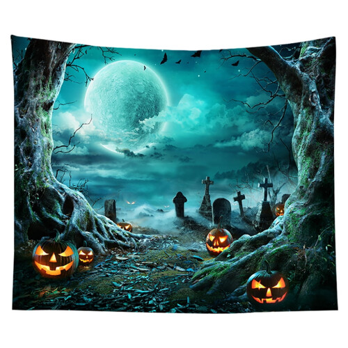 Jacenvly Νέα Φθινοπωρινή Διακόσμηση για Halloween Ταπισερί με Φόντο με Κρανίο Κρεμασμένο 1