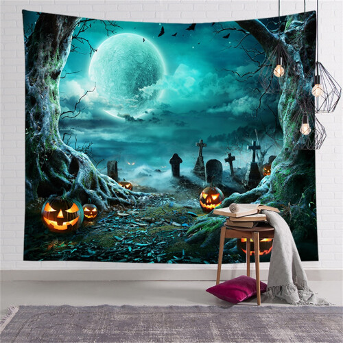 Jacenvly Νέα Φθινοπωρινή Διακόσμηση για Halloween Ταπισερί με Φόντο με Κρανίο Κρεμασμένο 2