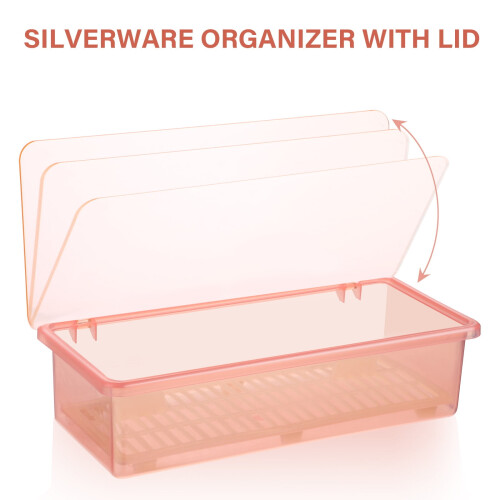 2 Pcs Flatware Trays with Lid Kitchen Cutlery Organizer Drainer Boxes Plastic Utensil Storage Containers Silverware Dinnerware Holders 1