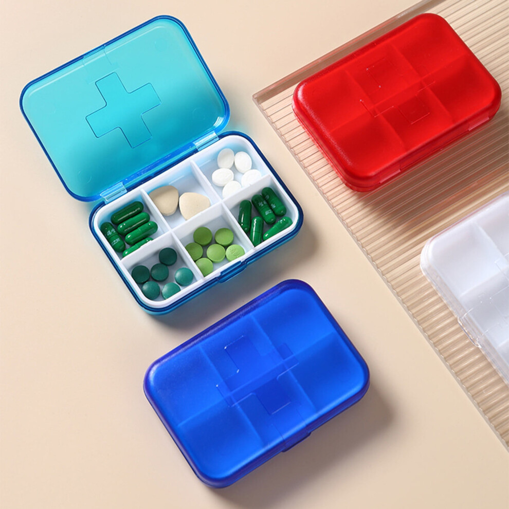 Hesroicy Pill Box with Lid 6 Grids Good Sealing Waterproof Dust Proof Large Capacity Transparent Visible Tablet Box Home Supply