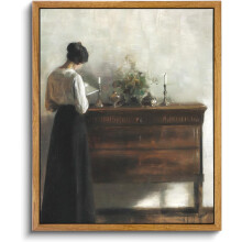 Keretezett falikép 23x28 cm, Vintage olvasó nő portréja, retró vászonkép hálószobába, fürdőszobába, parasztház dekorációhoz