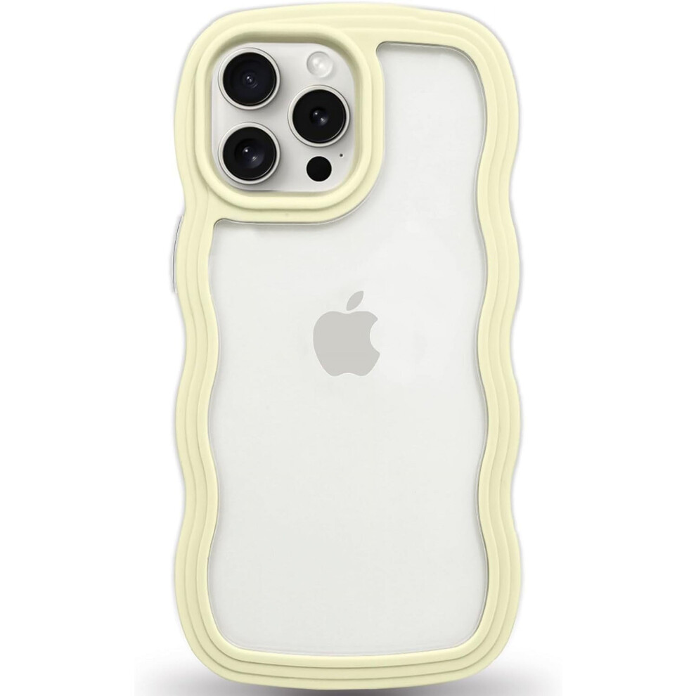 Anuck For Compatible With Iphone 15 Pro Case, Wavy Edge Clear Back, Anti-Slip Shockproof Tpu & Bumper, Cute Wave Frame, Yellow 9423501412225