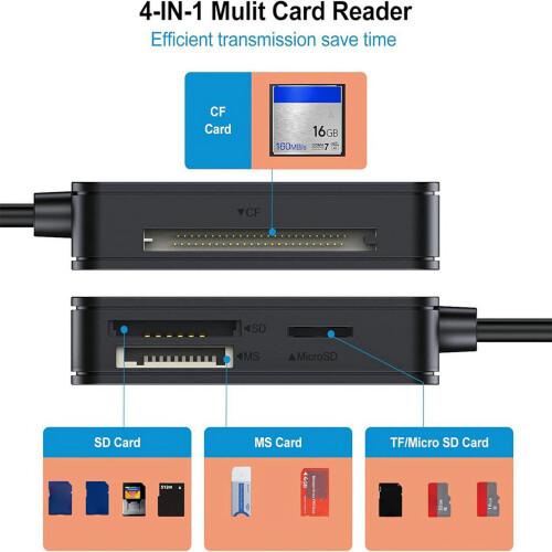 Reader4-in-1, TF SD MS-kaartlezer, multi-kaartadapter, extern voor computer, camera, Type-C-interface 2