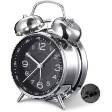 Dreamhall Alarm Clock, 4" Twin Bell Vintage Silent Non-Ticking Extra Loud Rechargeable with Light, compatible with bedside desk use