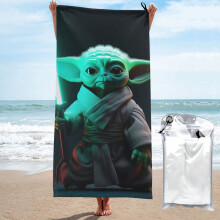 Baby Yoda badhanddoek, sneldrogende, extra grote strandhanddoek van microvezel voor volwassenen en kinderen, zandbestendig, 70 x 140 cm, onmisbaar