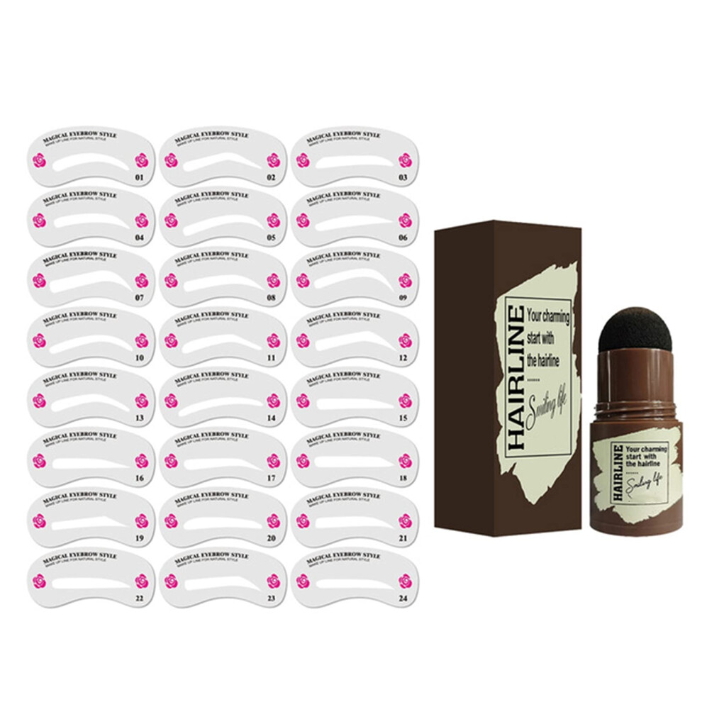 Grey Eyebrow Stamp Stencil Kit Dark Waterproof 24 Styles Long Lasting Smudgeproof Brow Powder