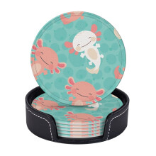6 ks kožených tácků, kawaii tácky s motivem axolotla na nápoje, podložka pod hrnek, dárek k nastěhování, ideální pro domácí dekoraci