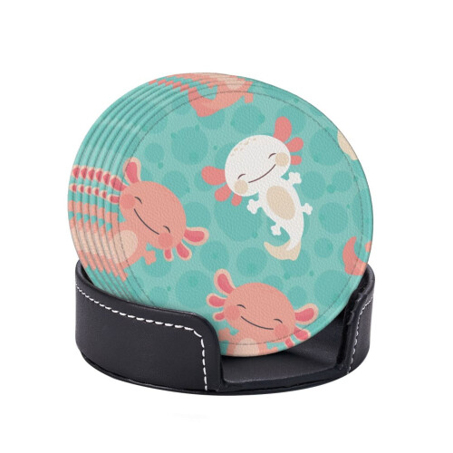 6 τεμάχια δερμάτινα σουβέρ, σουβέρ Kawaii Axolotl για ποτά, μαξιλάρι για ποτήρια, δώρο 1