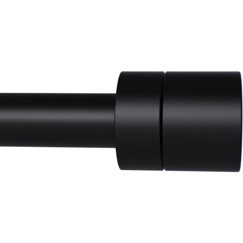 Varão de cortina ajustável preto de 1 polegada, 48-84 polegadas, resistente, com ponteiras modernas, compatível com janelas de quarto.