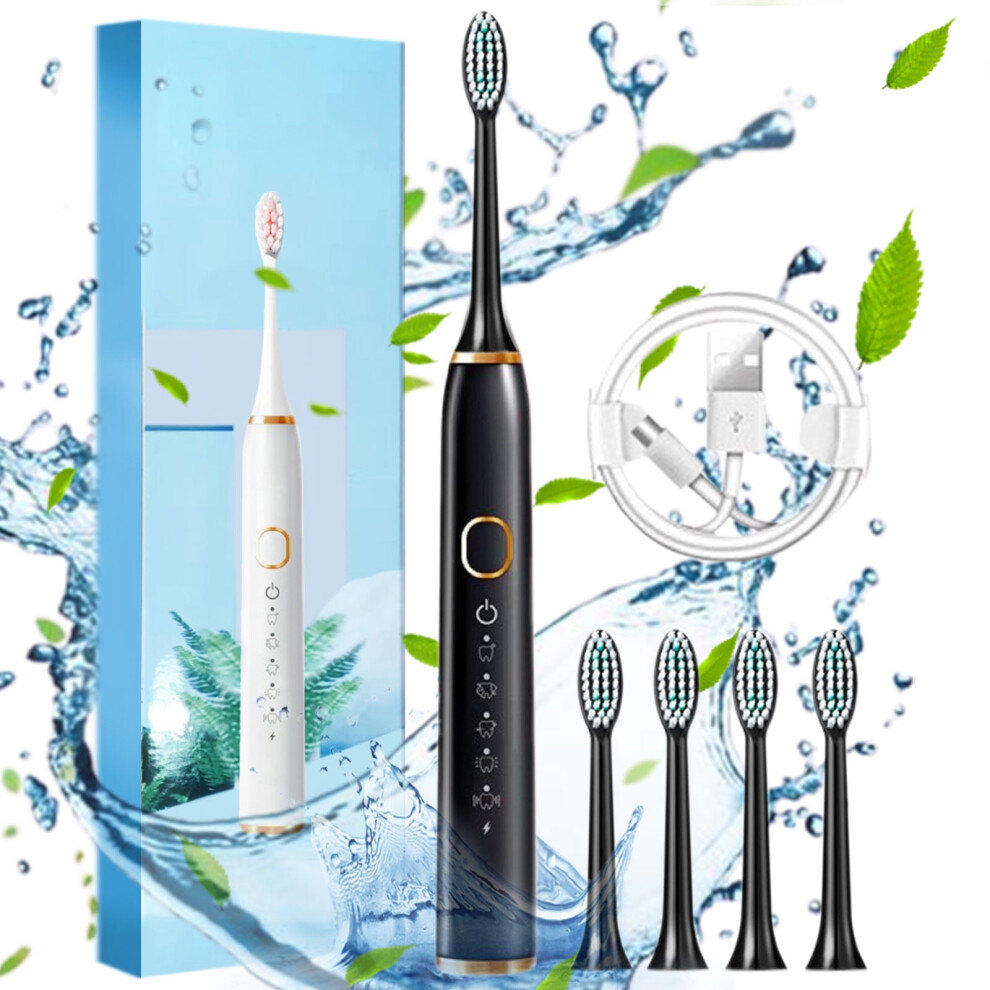 Kiplyki New Electric Toothbrush with 5 Brush Heads, 5 Modes, IPX7 Waterproof - Compatible with Replacement Heads