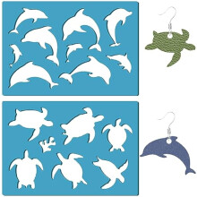 Plantilla para pendientes de tortugas y delfines de 2 estilos, plantilla reutilizable de coral marino para manualidades, cuero y acrílico, 3,5" x