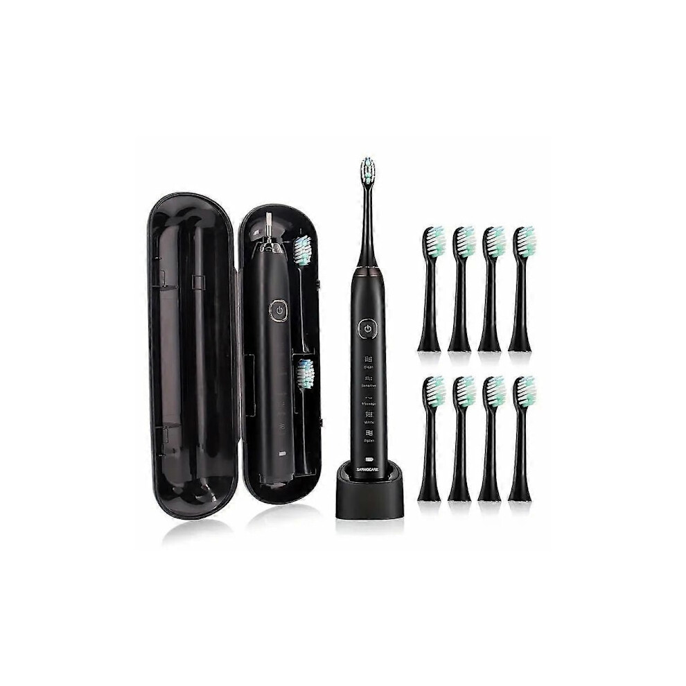 Black Sarmocare S100 Ipx7 Waterproof Portable Sonic Electric Toothbrush With 8 Brush Heads