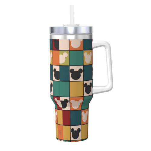 Εξατομικευμένο ποτήρι Mickey Mouse 40oz με λαβή και καλαμάκι - Κύπελλο καφέ ταξιδιού από