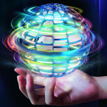 Flying Ball Toy Globe, 360 Rotating Hand-Controlled LED Orb with Controller, Mini Drone Fly Spinner for Kids & Adults, Indoor Outdoor (Blue)