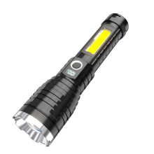 Torcia con display digitale, zoom telescopico, luci laterali COB, 5 velocità, ricaricabile tramite Type-C, impermeabile; compatibile con il telefono