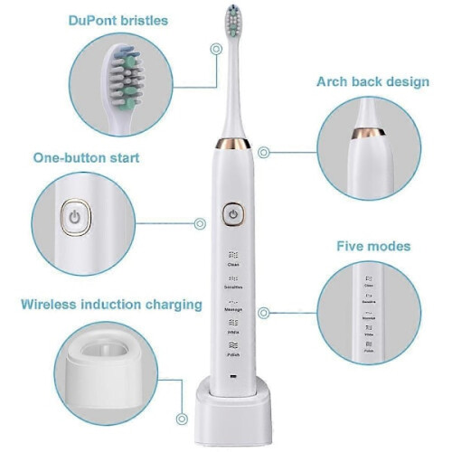 Sarmocare S100IPX7 Αδιάβροχη Φορητή Ηλεκτρική Οδοντόβουρτσα Sonic με 8 Κεφαλές 2
