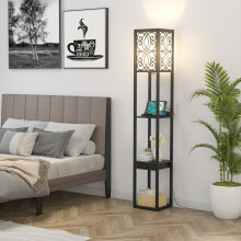 Lampada da terra con ripiani e cassetto per soggiorno camera da letto 26 x 26 x 160,5 cm nera