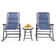 Conjunto bistrô dobrável de 3 peças cadeiras de balanço ao ar livre com mesa azul + cinza