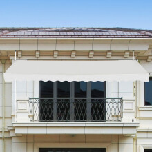 Toldo de fixação com 395 cm de largura sem perfuração, toldo de varanda resistente aos raios UV, toldo regulável em altura, bege