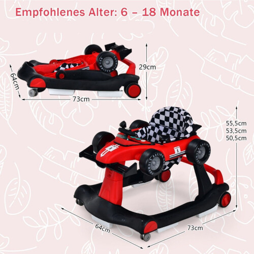 Girello pieghevole 4 in 1 con altezza regolabile rosso