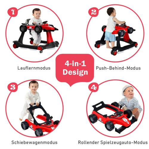 Girello pieghevole 4 in 1 con altezza regolabile rosso 2