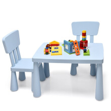 3 pièces. Groupe de sièges pour enfants, table pour enfants avec 2 chaises, meubles pour enfants en plastique bleu