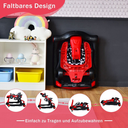 Girello pieghevole 4 in 1 con altezza regolabile rosso 1