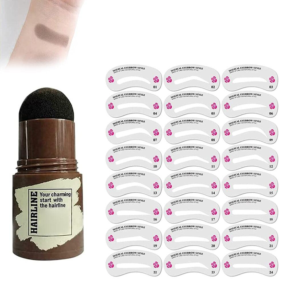 Eyebrow Stamp Kit with Brow Stencils, Waterproof Long Wear Powder for Natural Shaping Beginners