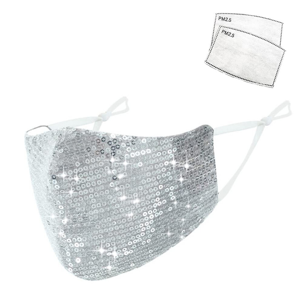 Fashion Face Mask with Sparkling Rhinestones, Breathable Mesh, Reusable Washable, Adjustable Ear Loops
