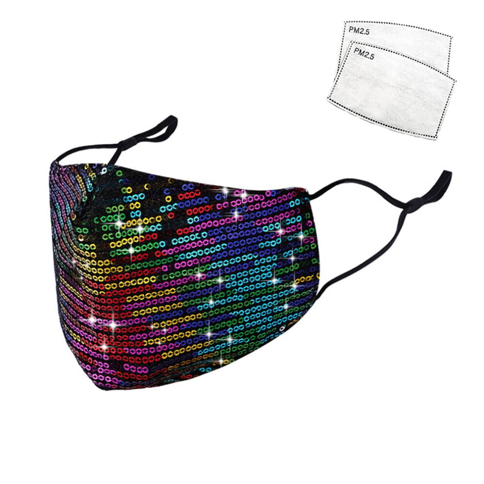 Fashion Face Mask with Sparkling Rhinestones, Breathable Mesh, Adjustable Ear Loops, Multicolor