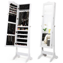 Låsbart smykkeskap stående design med justerbar vinkel med speil i full lengde 45 x 37 x 160 cm Hvit