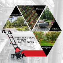 Elektrische Bodenfräse und Grubber Elektro Bodenhacke Bodenfräse Gartenfräse rot und schwarz