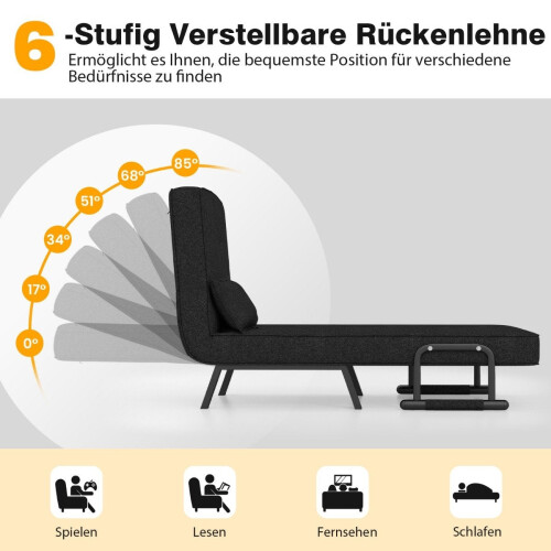 Armchair bed with bed function, folding sofa, sofa bed with adjustable backrest and removable cushion, black 1
