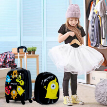 2-piece children's luggage monsterbillede rejsekuffert børnekuffert + rygsæk sort