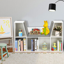 Librería infantil de madera con cojines y estante trasero en forma de cubo 102,5 x 30 x 63,5 cm blanco
