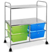 Rullevogn 4 skuffer badeværelsesrullende container køkkenvogn med hjul 58,5 x 37 x 75 cm blå og grøn