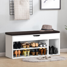 Cipőpad cipős komód cipőtartó fa ülőpárnával 104 x 48 x 30 cm fehér/natúr fehér