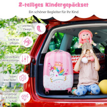 Kuffertsæt 2 stykker enhjørning 16'' børnekuffert + 12'' rygsæk pink