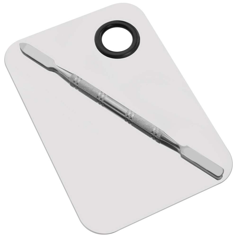 Silver Stainless Steel Makeup Mixing Palette With Dualended Spatula For Nail Art And Cosmetics